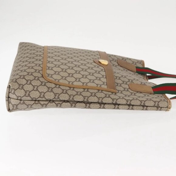 GUCCI GG Plus Supreme Web Sherry Line Tote Bag PVC Beige Gold - Picture 6 of 16
